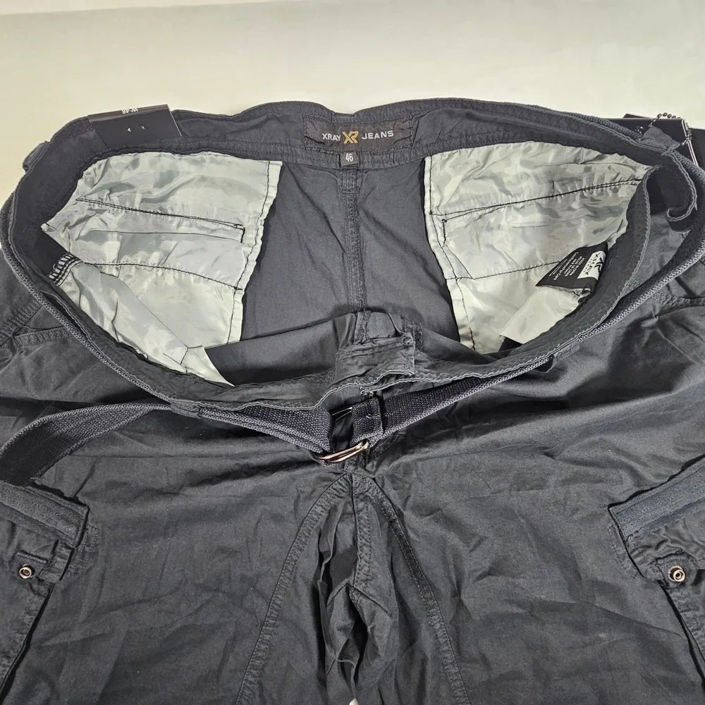 XRAY JEANS Mens Navy Blue Cargo Shorts Belted‎ Knee Length Size 40